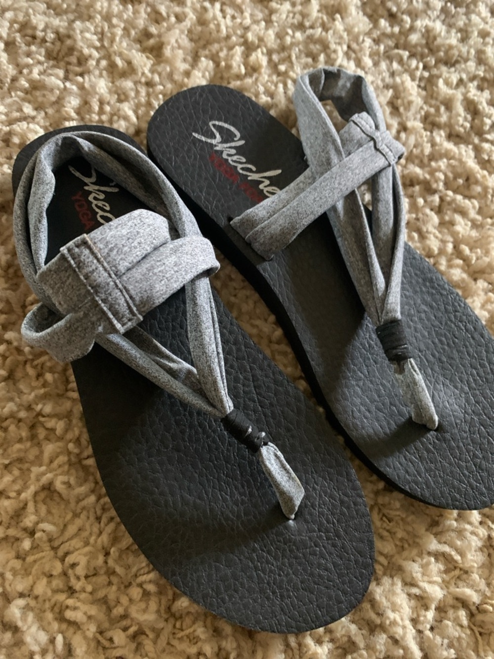 Skechers Black Footbed with Gray Fabric Wrap Sandals